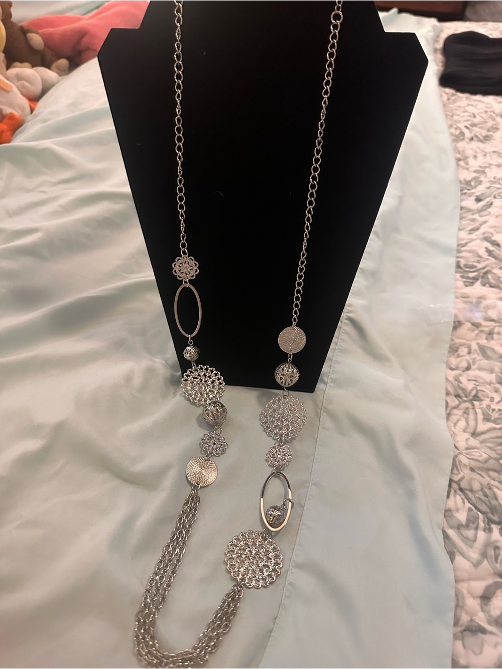 SHEIN Silver Multi-Disc Long Layered Necklace
